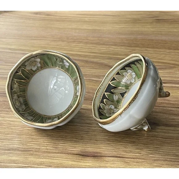 Vintage Nippon Japan Hand Painted Two Footed Small Bowls. lot of 2 - Picture 12 of 16